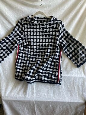 Black & White Houndstooth Women's Sweater with Red Trim